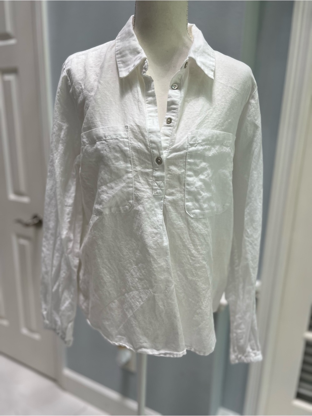 Porter & Ash Linen Blend White Button-Up Shirt – Size M
